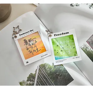 Detailed view of PET film landscape pendants with star-shaped keychains