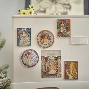 Set vintage Mucha kunststijl acryl koelkastmagneten voor artistieke huis DIY decoratie