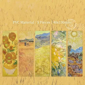 Detailed view of five PVC bookmarks featuring classic Van Gogh oil painting designs