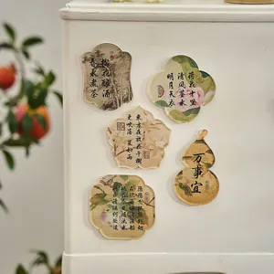 Vintage acryl koelkastmagneten met Chinese kalligrafie en landschapsthema's