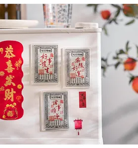 Traditional Chinese silver note style acrylic fridge magnets with blessings on white surface
