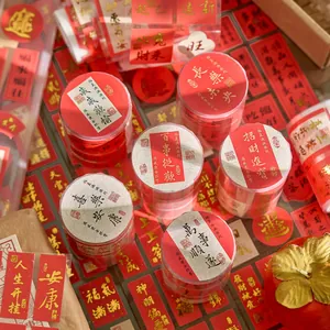 Ruban Washi de Style Chinois Marquage à Chaud Étiquette de Bénédiction Rouge Ruban Décoratif pour Scrapbooking Emballage Cadeau Matériel d'Art DIY