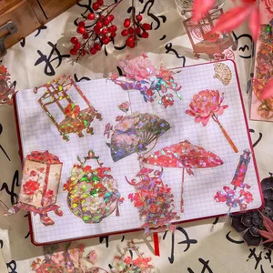 Antieke Chinese PET-stickers met holografisch lasereffect voor journaling en decoratie