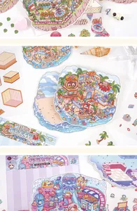 Vue détaillée des autocollants 3D Meow Star Dreamland avec d'adorables scènes d'îles de chats.