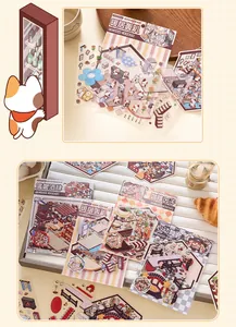 Detail view of 3D miniature PET stickers set with cozy home and cafe themes for DIY journaling