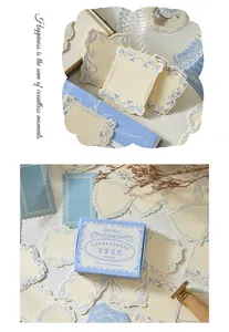 Vintage relief style memo pads with elegant blue floral borders
