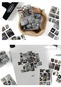 Close-up of vintage grey PET stickers creatively arranged on an iPad back cover
