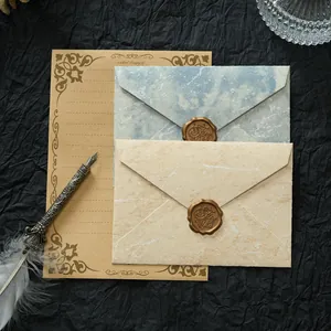 Retro Spezialpapier Vergoldet Geprägt Briefpapier Umschlag Set Romantisch Marmorstruktur Wachssiegel Liebesbrief Schreibwaren Set Für Valentinstag Geschenk