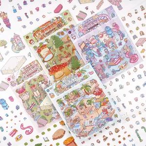 Autocollants 3D Scène Miniature Chat Rêveur DIY PET Papier Scénario Décoratif Scrapbooking Stickers pour Journal