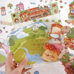 Autocollants 3D créatifs de maison de champignon de forêt pour la décoration de journal DIY