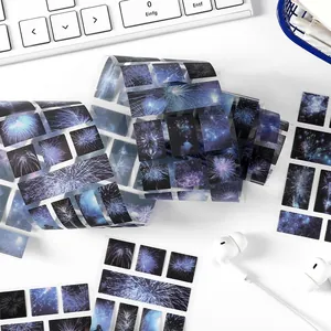 PET die-cut decorative tape with blue firework theme for scrapbooking and DIY crafts