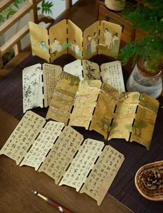 Detailed view of Chinese style folding screen bookmarks with classical ink paintings.