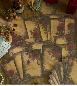 Close-up of vintage floral scrapbooking paper featuring red rose designs.