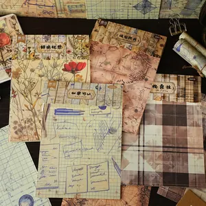 Retro Vintage Verouderd A5 Materiaal Papier Voor Scrapbooking DIY Journaling Botanisch Bloemen Raster Achtergrond Decoratief Papier