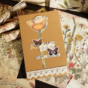 Vintage A5 kraft scrapbooking materiaal papier met bloemen, vlinders en kant decor