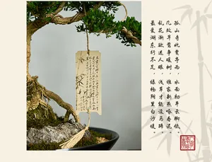 Detailed view of an ancient Chinese style paper bookmark with bamboo ink painting and tassel