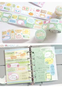 Detail view of colorful writable washi tape applied in a ring binder journal.