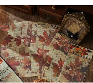 Vintage scrapbooking paper with autumn maple leaves and music sheet background for DIY crafts
