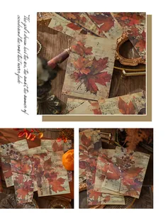 Vintage maple leaf and music note scrapbooking paper for autumn journal DIY decoration.