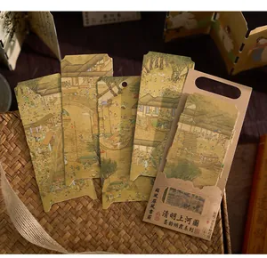 Chinese vintage style paper bookmark set featuring traditional painting detail view