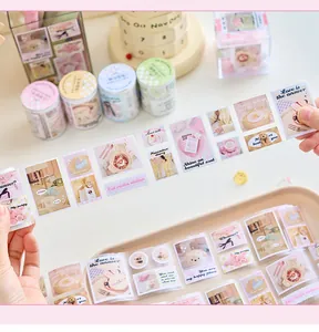 Detailed view of Korean style minimalist scrapbooking stickers with aesthetic warm patterns