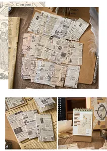 Nahaufnahme von Memo-Papieren im Vintage-Zeitungsstil für die Dekoration von Journalen