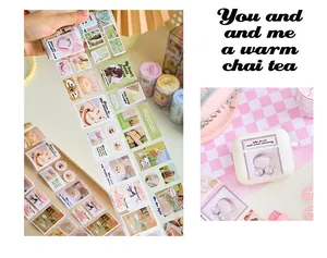 Close-up of Korean ins style decorative washi tape with cute illustrations and quotes