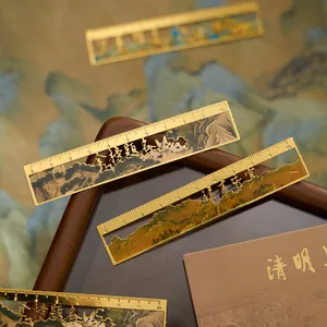 Classical Chinese Style Metal Hollow Bookmark Ruler Vintage Landscape Painting Brass Stationery Gift For Students Office