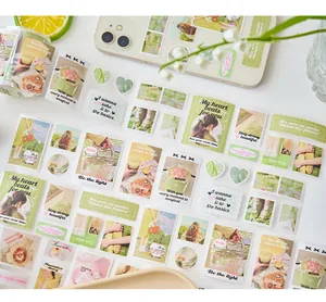 Close-up of Korean ins style aesthetic stickers with inspirational English quotes and photos.