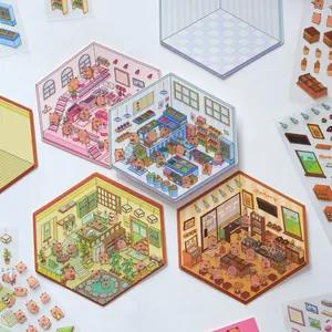 Cute Cartoon Capybara PET Journal Stickers Kit Miniature Scene 3D Scenery Diary Decoration Planner Sticker For Scrapbooking DIY Craft Kids Stationery Gift