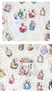 Floral perfume bottle sticker set for DIY scrapbooking, journaling, and planner decoration