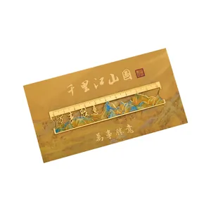 Exquisite traditional Chinese landscape metal hollow ruler bookmark in elegant gold finish