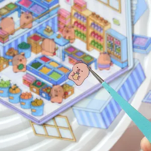 Cute cartoon capybara PET sticker with background for DIY journaling handicraft