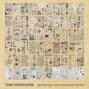 Hochauflösendes Detail von 60 Vintage-Zeitungsaufklebern, 40x70mm Leichtpapier, 60 Stück