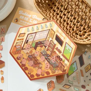 Cute cartoon capybara baking shop theme scene DIY PET sticker sheet set for journaling