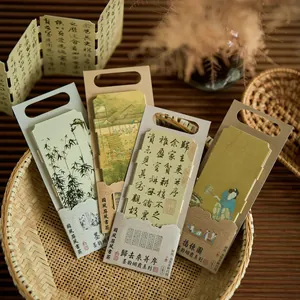 Chinese Style Folding Screen Paper Bookmark Set Ink Bamboo Landscape Painting Calligraphy Design For Students Reading