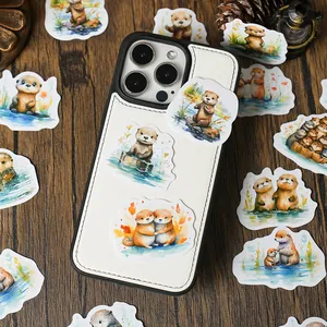 Adesivi della famiglia di lontre ad acquerello per decorare cover di telefoni e diari