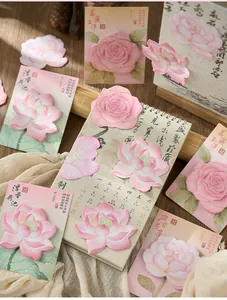 Vintage Chinese style floral sticky notes with lotus and rose shapes for stationery decor