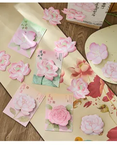 Chinese style floral shaped sticky notes in lotus and rose designs on vintage paper