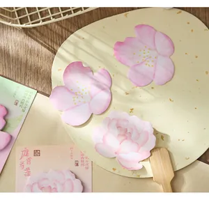 Detailed view of Chinese style floral shaped sticky notes featuring elegant pink petal designs