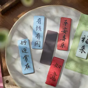 Traditional Chinese style resin fridge magnets with blessing words on ceramic plate