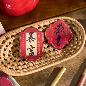 Traditional Chinese style epoxy resin fridge magnets with calligraphy blessings