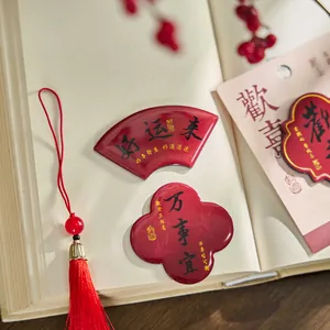 Chinese style calligraphy epoxy fridge magnets with traditional red tassels decoration