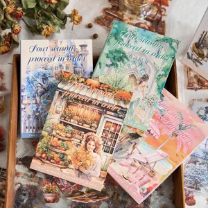 Juego de cuadernos de pegatinas PET Cuatro Estaciones con ilustraciones vintage de acuarela