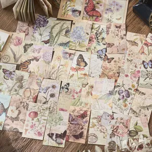 Vintage Schmetterling Blumen Journaling Papier Sammlung auf Holz Hintergrund