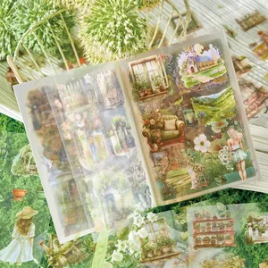 Libro de pegatinas de PET de estilo pastoral con gráficos de paisajes y chicas
