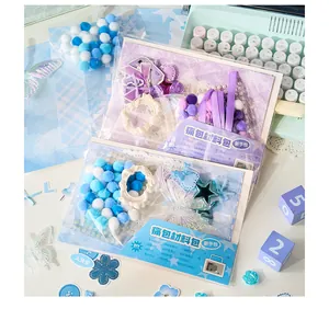 Detailed view of DIY ita bag accessory kit with lace, ribbons and plush balls