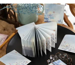 Detailed view of traditional Chinese style lotus floral notepad paper for scrapbooking