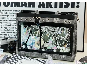 Assembled DIY pain bag material kit with anime stickers and lace ribbons