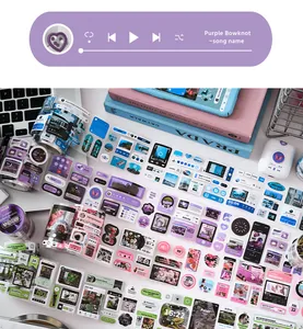Close-up of aesthetic Korean ins style UI social media theme washi tape and sticker rolls
